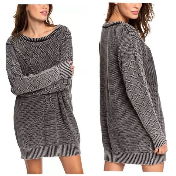 Roxy Snow Day Chunky Knit Gray Sweater Dress - Picture 2 of 8